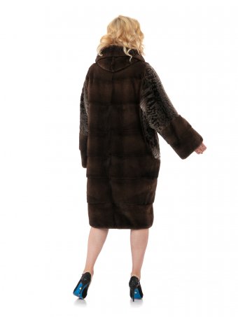 Женское комбинированное пальто из меха норки и каракуля с капюшоном